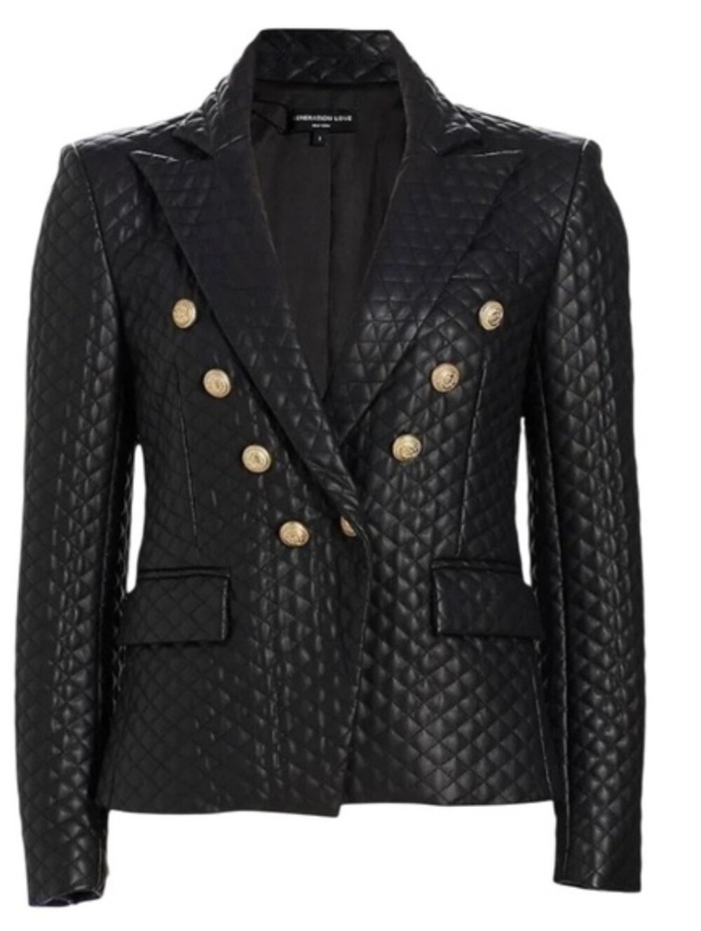 NWT Generation Love Women's Double-Breasted Diamond Quilted Blazer Black M